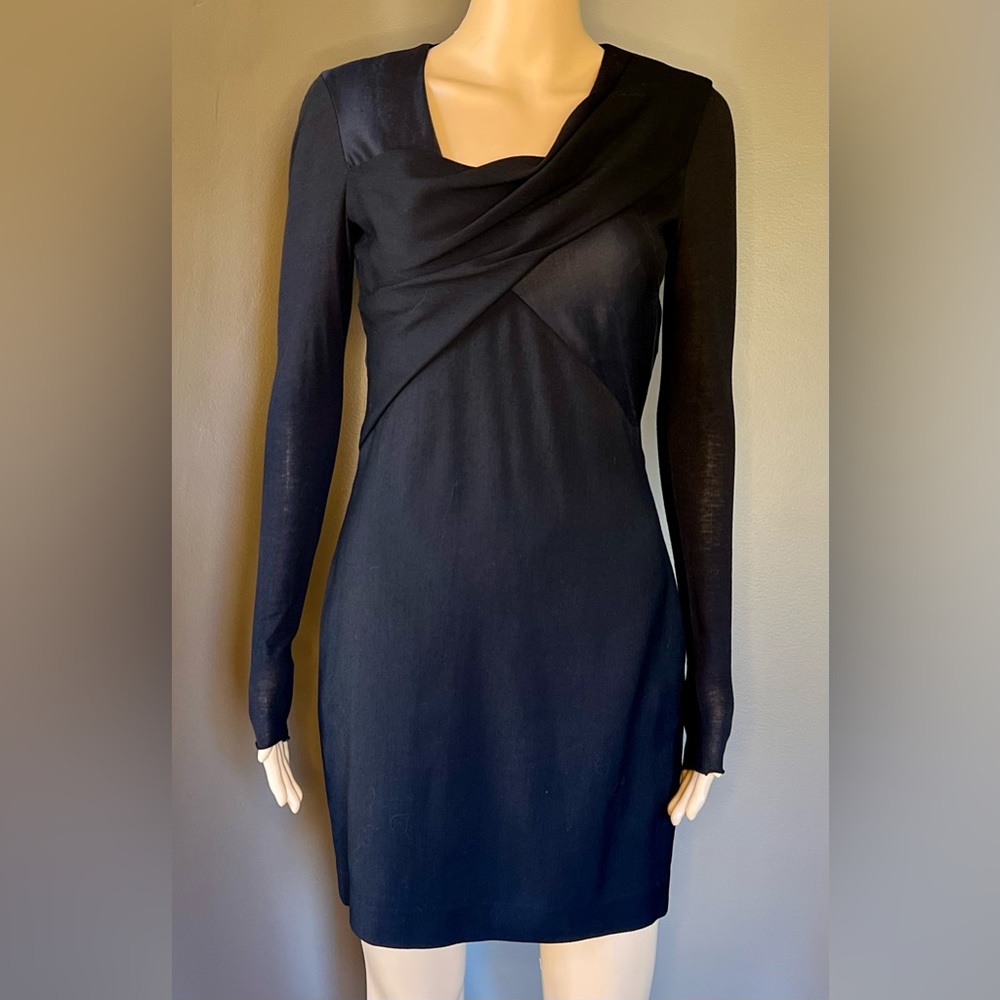 HELMUT LANG Draped Angora Pleated Zipper Mini Sheath Dress, Black, Size 0